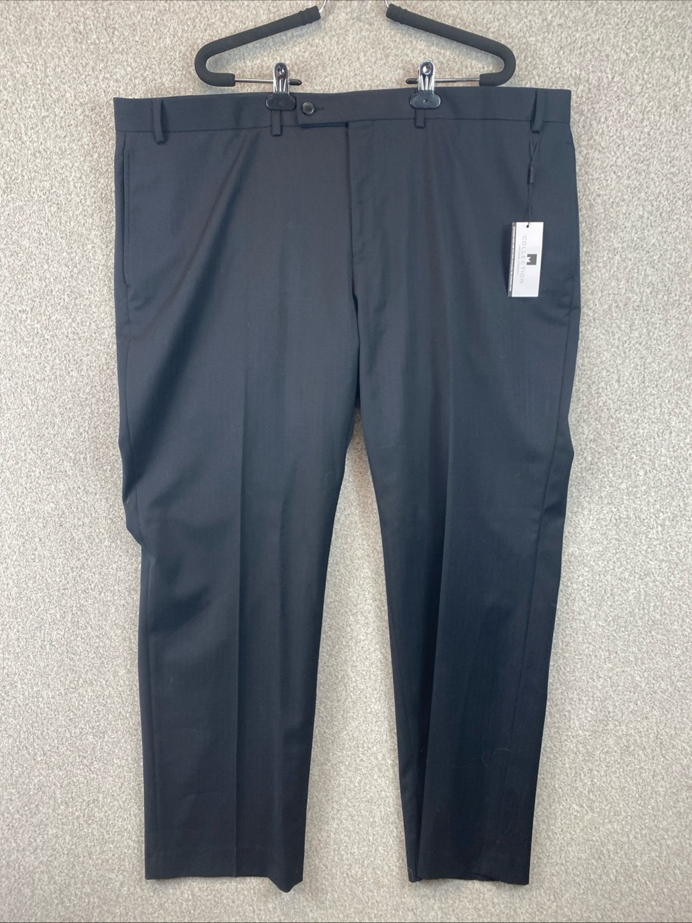 Michael Strahan Flat Front Black Herringbone Dress Pants Size 44x30 Wool Blend